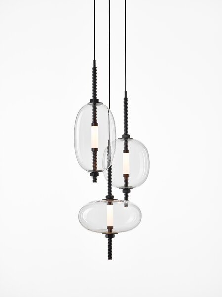 Brokis Designové LED závěsné svítidlo Under pressure more PC1389 Povrch Montury: Broušená bronz lak, Barva skla: Šedá kouřová - transparentní sklo, Baldachýn: Broušená černá lak