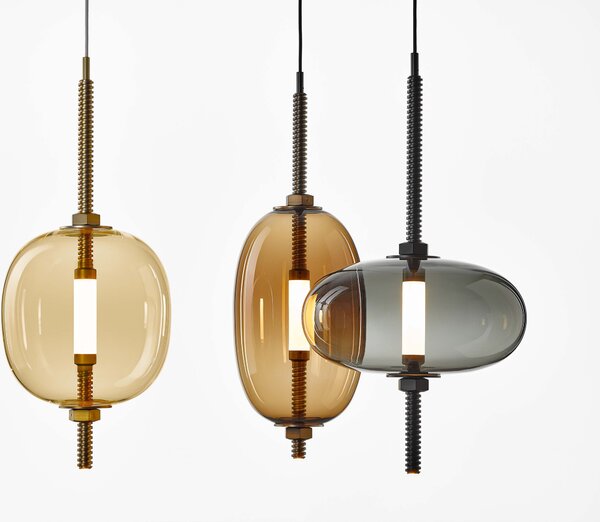 Brokis Designové LED závěsné svítidlo Under pressure more PC1389 Povrch Montury: Broušená bronz lak, Barva skla: Šedá kouřová - transparentní sklo, Baldachýn: Broušená černá lak