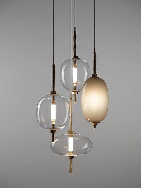 Brokis Designové LED závěsné svítidlo Under pressure more PC1389 Povrch Montury: Broušená bronz lak, Barva skla: Šedá kouřová - transparentní sklo, Baldachýn: Broušená černá lak