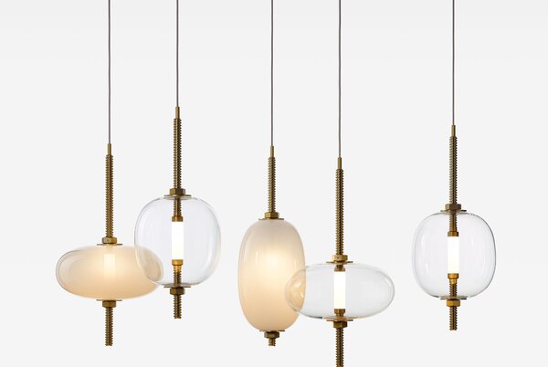 Brokis Designové LED závěsné svítidlo Under pressure more PC1389 Povrch Montury: Broušená bronz lak, Barva skla: Šedá kouřová - transparentní sklo, Baldachýn: Broušená černá lak