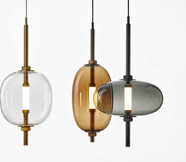 Brokis Designové LED závěsné svítidlo Under pressure more PC1389 Povrch Montury: Broušená bronz lak, Barva skla: Šedá kouřová - transparentní sklo, Baldachýn: Broušená černá lak