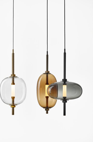 Brokis Designové LED závěsné svítidlo Under pressure more PC1389 Povrch Montury: Broušená bronz lak, Barva skla: Šedá kouřová - transparentní sklo, Baldachýn: Broušená černá lak