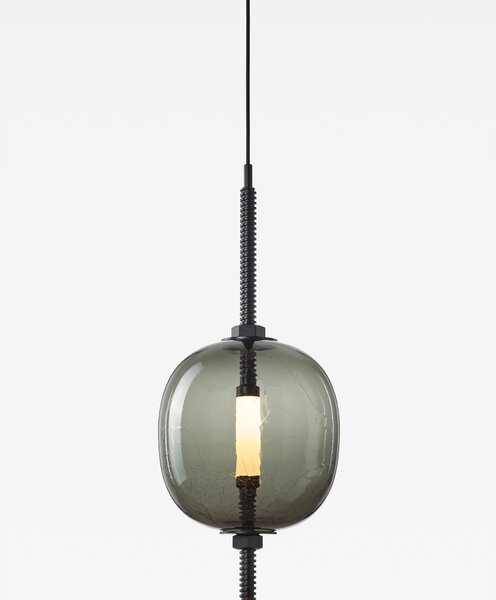 Brokis Designové LED závěsné svítidlo Under pressure more PC1389 Povrch Montury: Broušená bronz lak, Barva skla: Šedá kouřová - transparentní sklo, Baldachýn: Broušená černá lak