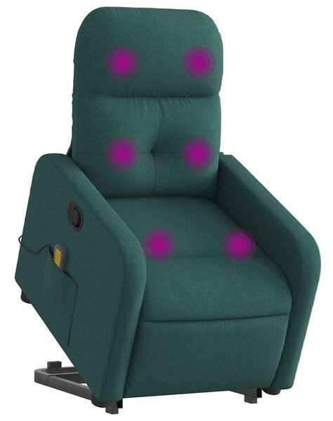 Zvedací masážní polohovací křeslo tmavě zelené textil 3206810