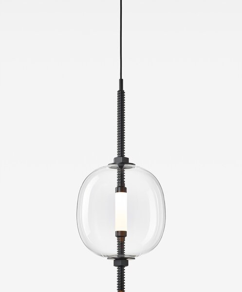 Brokis Designové LED závěsné svítidlo Under pressure more PC1389 Povrch Montury: Broušená bronz lak, Barva skla: Šedá kouřová - transparentní sklo, Baldachýn: Broušená černá lak