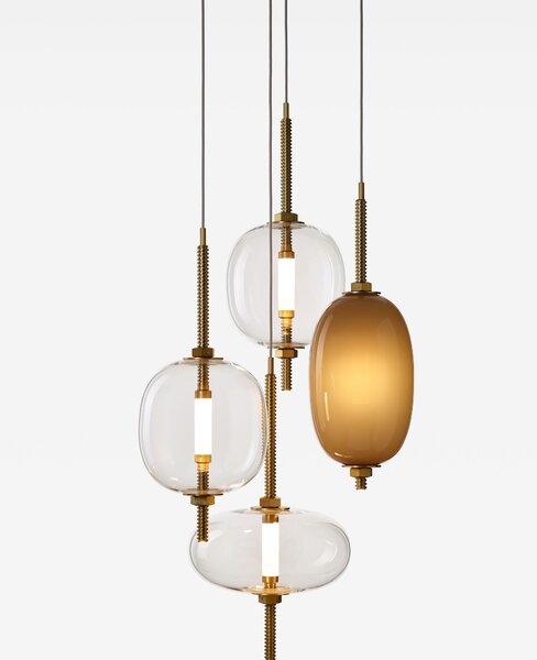 Brokis Designové LED závěsné svítidlo Under pressure more PC1389 Povrch Montury: Broušená bronz lak, Barva skla: Šedá kouřová - transparentní sklo, Baldachýn: Broušená černá lak