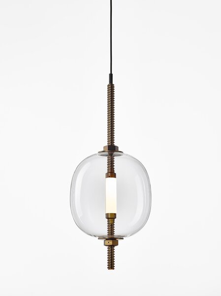 Brokis Designové LED závěsné svítidlo Under pressure more PC1389 Povrch Montury: Broušená bronz lak, Barva skla: Šedá kouřová - transparentní sklo, Baldachýn: Broušená černá lak
