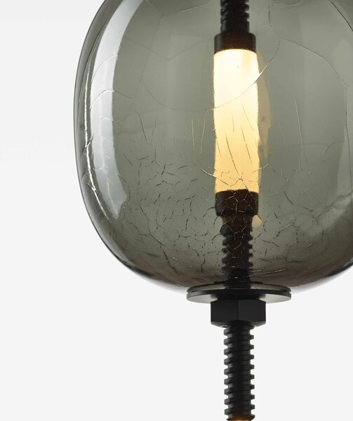 Brokis Designové LED závěsné svítidlo Under pressure more PC1389 Povrch Montury: Broušená bronz lak, Barva skla: Šedá kouřová - transparentní sklo, Baldachýn: Broušená černá lak