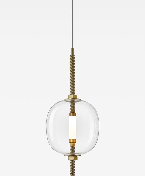 Brokis Designové LED závěsné svítidlo Under pressure more PC1389 Povrch Montury: Broušená bronz lak, Barva skla: Šedá kouřová - transparentní sklo, Baldachýn: Broušená černá lak