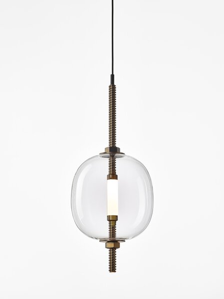 Brokis Designové LED závěsné svítidlo Under pressure more PC1389 Povrch Montury: Broušená bronz lak, Barva skla: Šedá kouřová - transparentní sklo, Baldachýn: Broušená černá lak