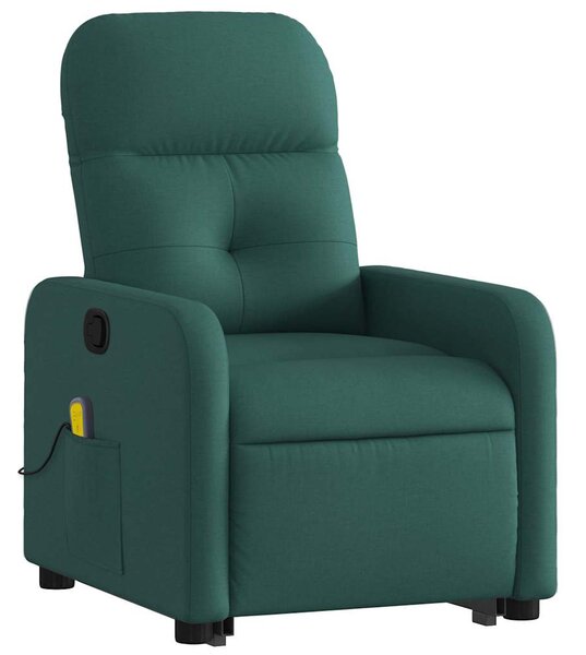 Zvedací masážní polohovací křeslo tmavě zelené textil 3206810