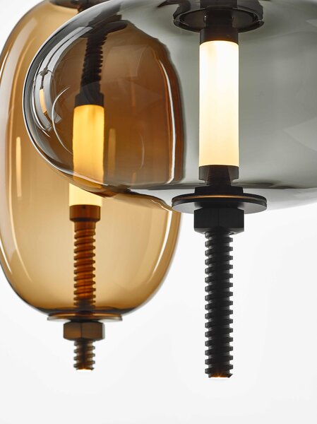 Brokis Designové LED závěsné svítidlo Under pressure most PC1390 Povrch Montury: Broušená bronz lak, Barva skla: Šedá kouřová - transparentní sklo, Baldachýn: Broušená černá lak