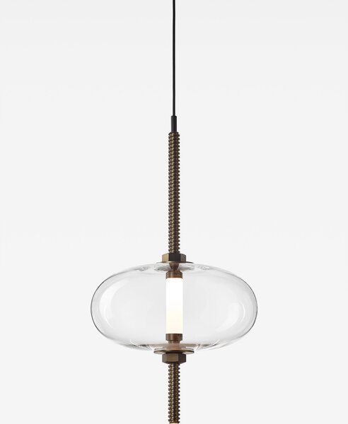 Brokis Designové LED závěsné svítidlo Under pressure most PC1390 Povrch Montury: Broušená bronz lak, Barva skla: Šedá kouřová - transparentní sklo, Baldachýn: Broušená černá lak