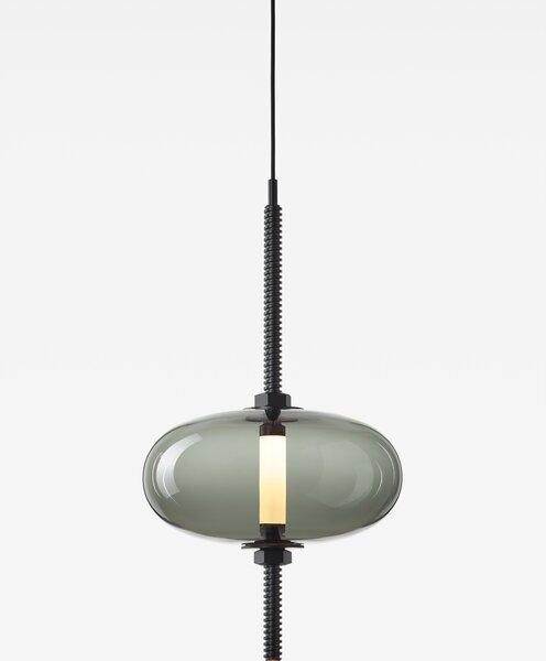 Brokis Designové LED závěsné svítidlo Under pressure most PC1390 Povrch Montury: Broušená bronz lak, Barva skla: Šedá kouřová - transparentní sklo, Baldachýn: Broušená černá lak