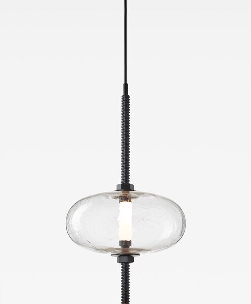 Brokis Designové LED závěsné svítidlo Under pressure most PC1390 Povrch Montury: Broušená bronz lak, Barva skla: Šedá kouřová - transparentní sklo, Baldachýn: Broušená černá lak