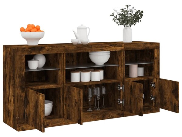 Příborník s LED osvětlením kouřový dub 142,5 x 37 x 67 cm 3209069