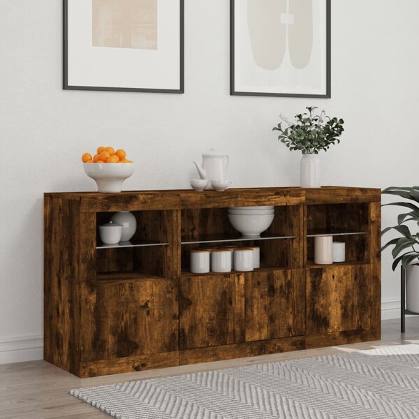 Příborník s LED osvětlením kouřový dub 142,5 x 37 x 67 cm 3209069