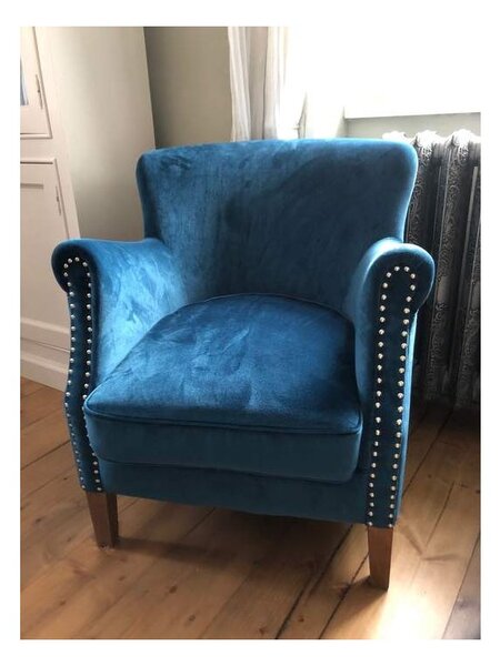 Čalouněné Křeslo Justin DT37 Barva nohou: Brossé Clair, Sametové čalounění: Blue, Přírodní látka: Žadná