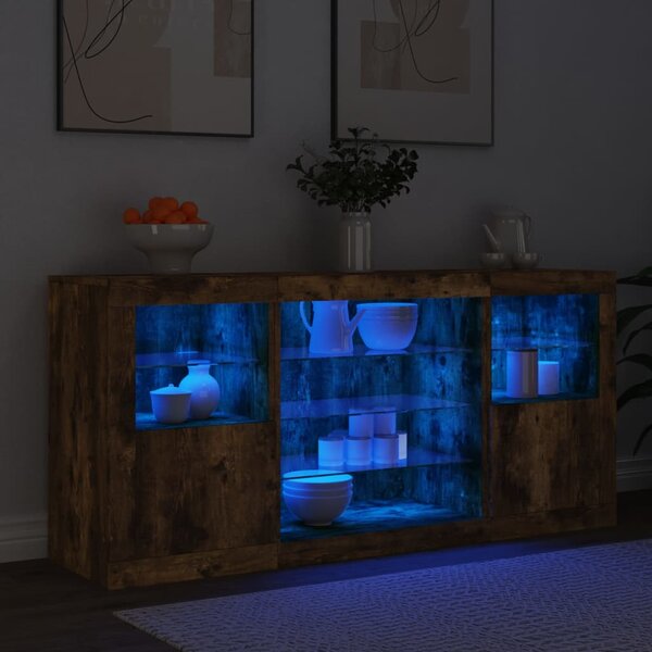 Příborník s LED osvětlením kouřový dub 142,5 x 37 x 67 cm 3209090