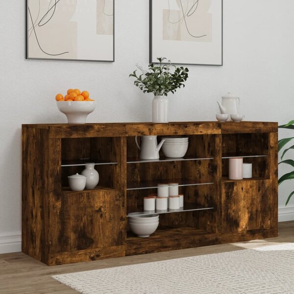 Příborník s LED osvětlením kouřový dub 142,5 x 37 x 67 cm 3209090