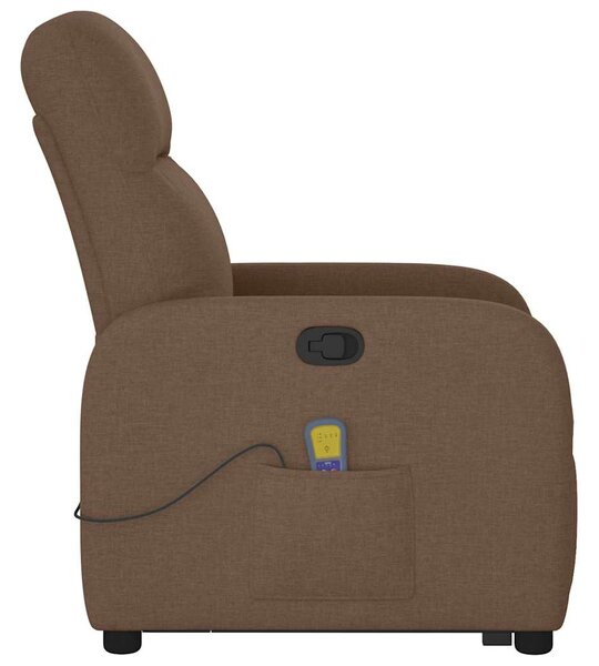 Zvedací masážní polohovací křeslo hnědé textil 3302986