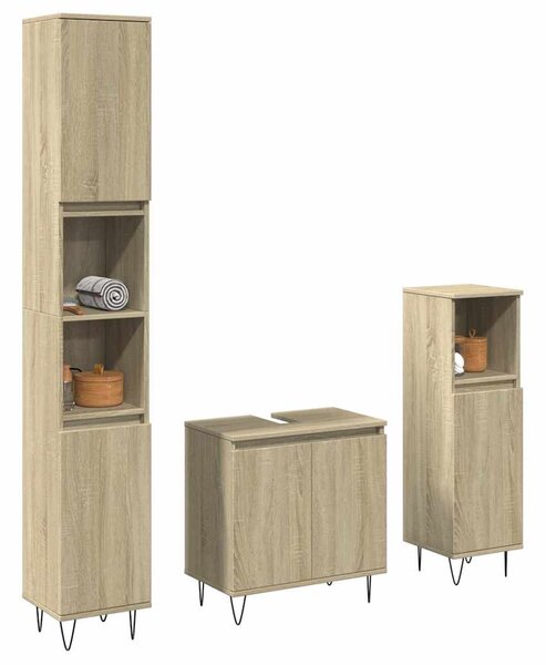 3dílný set koupelnového nábytku dub sonoma kompozitní dřevo 3307674