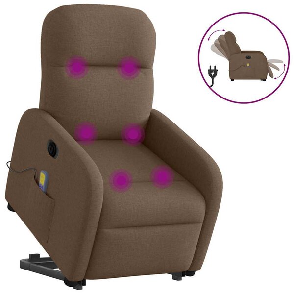 Elektrické zvedací masážní polohovací křeslo hnědé textil 3303006