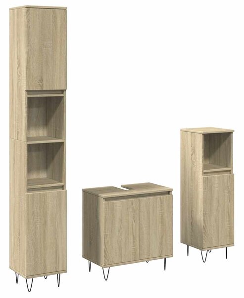 3dílný set koupelnového nábytku dub sonoma kompozitní dřevo 3307674
