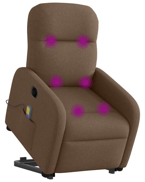 Elektrické zvedací masážní polohovací křeslo hnědé textil 3303006