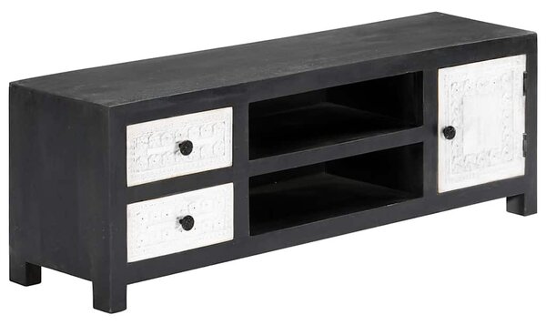 Ručně vyřezávaný TV stolek šedo-bílý 120x30x40 cm masivní mango 282723