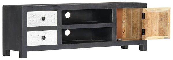Ručně vyřezávaný TV stolek šedo-bílý 120x30x40 cm masivní mango 282723