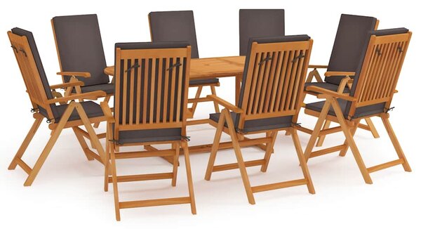 9dílný zahradní jídelní set s poduškami masivní teak šedý 3059556