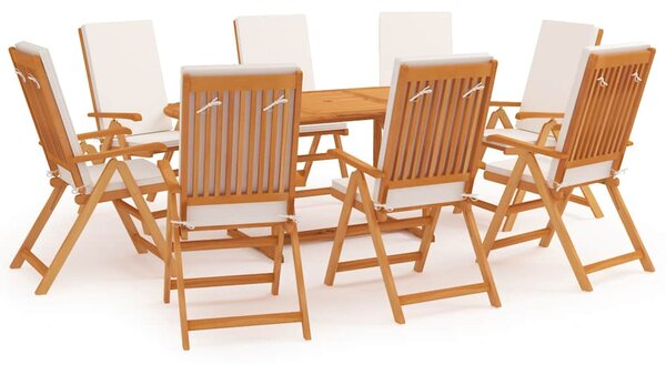 9dílný zahradní jídelní set s poduškami masivní teak šedý 3059558