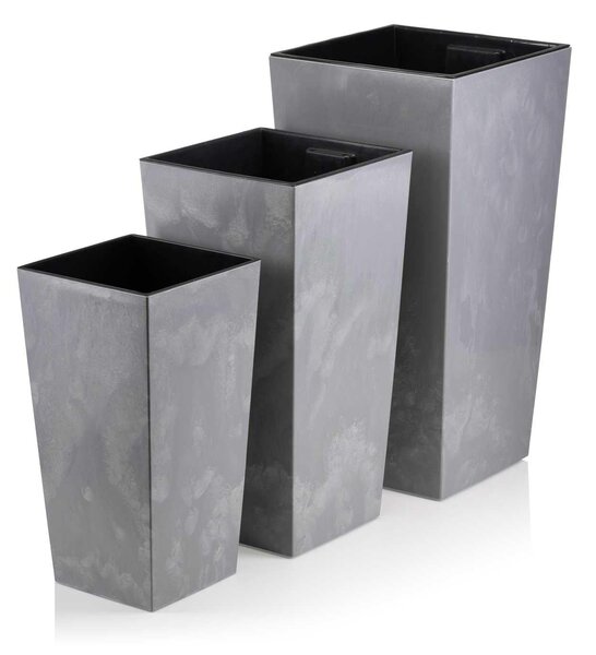 PLASTOVÝ KVĚTINÁČ PORTO SADA 3KS 67,7X35 CM+46,5X25 CM+57X30 CM IMITACE BETONU ŠEDÁ