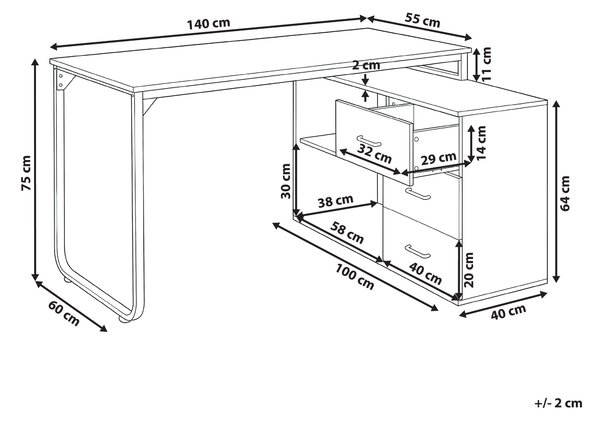 Rohový stůl SOGNE Bílá 140 cm 100 cm