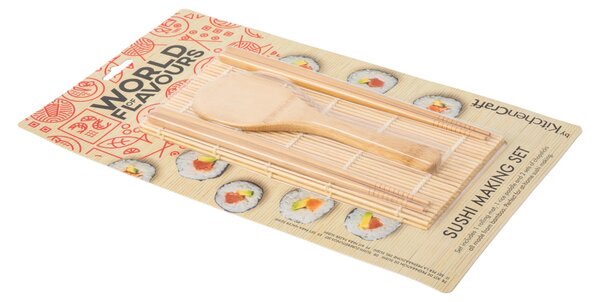 Sada na výrobu sushi KitchenCraft World of Flavours, 4 ks, bambusová podložka 23 × 24,5 cm WFSUSHIMAT4PC