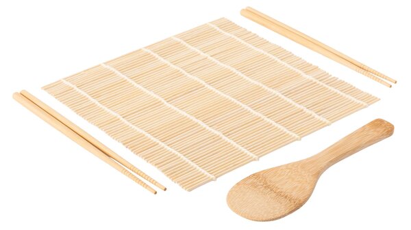 Sada na výrobu sushi KitchenCraft World of Flavours, 4 ks, bambusová podložka 23 × 24,5 cm WFSUSHIMAT4PC
