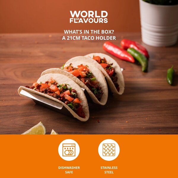 Stojánek na tacos KitchenCraft World of Flavours, na 3 tortilly, 21 cm, nerezový WFTACOHOLD
