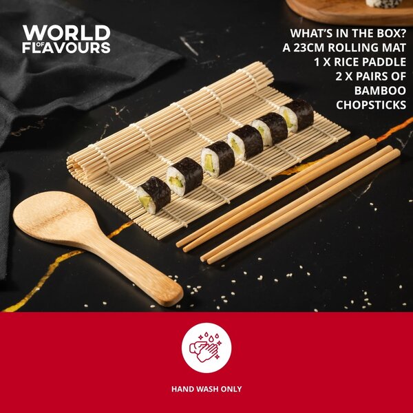 Sada na výrobu sushi KitchenCraft World of Flavours, 4 ks, bambusová podložka 23 × 24,5 cm WFSUSHIMAT4PC
