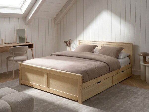 Postel se 2 zásuvkami Borovicové dřevo DAUPHIN 160 x 200 cm Světle hnědá