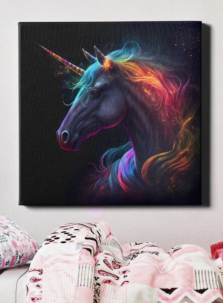 Obraz na plátně - zářící jednorožec (Glowing Unicorn) FeelHappy.cz Rozměr (Šířka/Výška): 60 x 60 cm