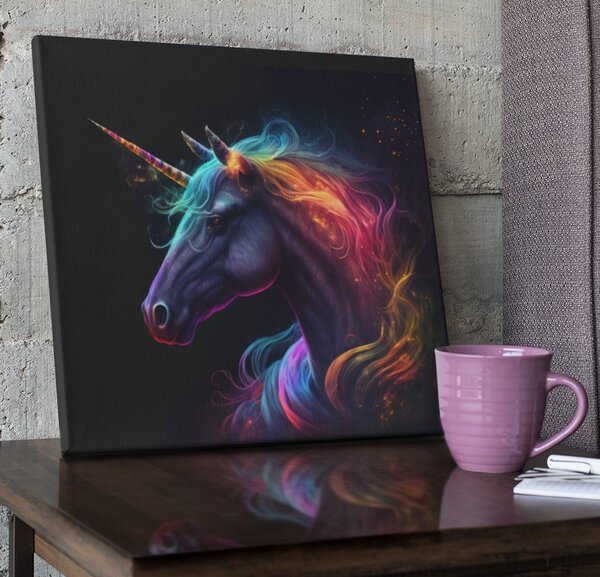 Obraz na plátně - zářící jednorožec (Glowing Unicorn) FeelHappy.cz Rozměr (Šířka/Výška): 60 x 60 cm