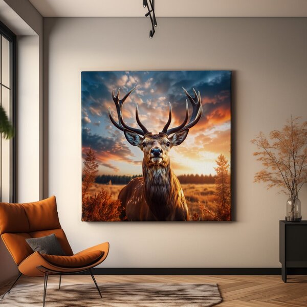 Obraz na plátně - Jelen, Vůdce stáda, Makro portrét, Králové divočiny FeelHappy.cz Rozměr (Šířka/Výška): 40 x 40 cm
