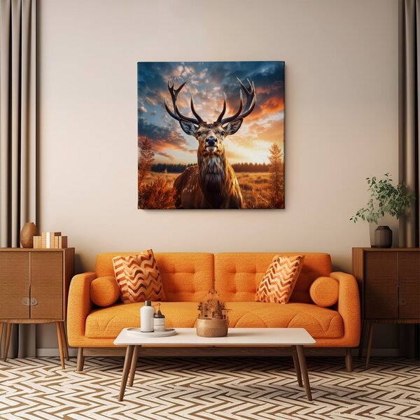Obraz na plátně - Jelen, Vůdce stáda, Makro portrét, Králové divočiny FeelHappy.cz Rozměr (Šířka/Výška): 40 x 40 cm