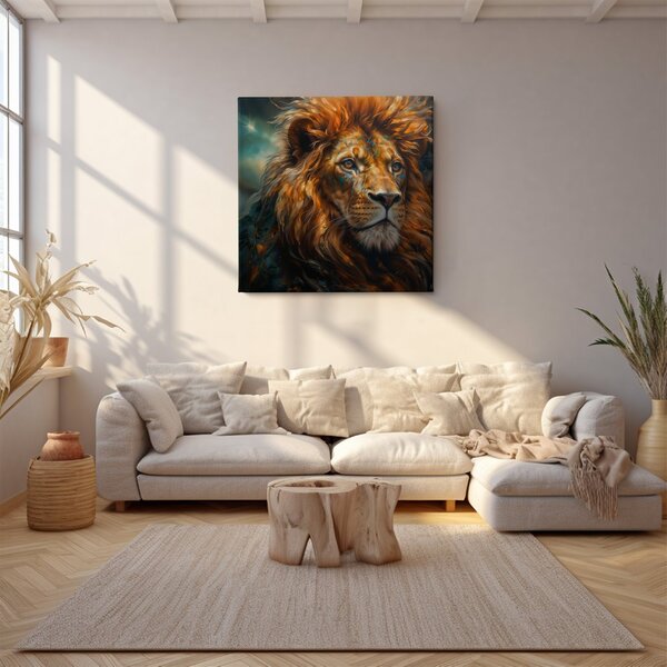 Obraz na plátně - Lev, Královské prozření, Makro portrét, Králové divočiny FeelHappy.cz Rozměr (Šířka/Výška): 40 x 40 cm