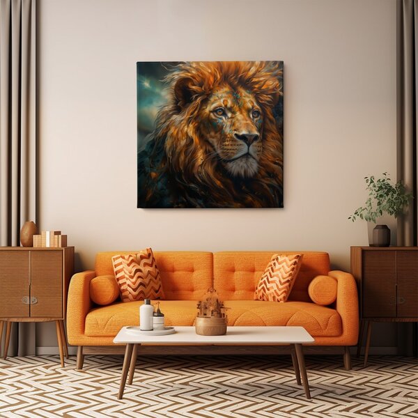 Obraz na plátně - Lev, Královské prozření, Makro portrét, Králové divočiny FeelHappy.cz Rozměr (Šířka/Výška): 40 x 40 cm