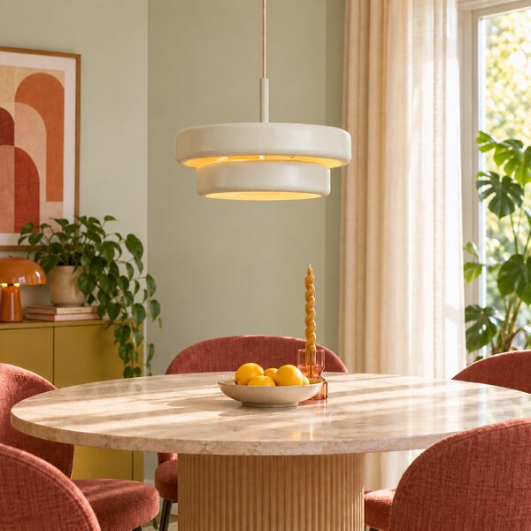 Retro závěsná lampa béžová s kovovým stínidlem - Ophelia