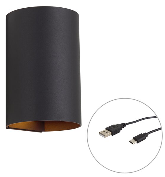 Moderní nástěnná lampa černá s LED, 3-stupňově stmívatelná a dobíjecí - Sabbir