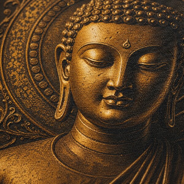 Obraz na plátně - Buddha starozlatá hlava FeelHappy.cz Rozměr (Šířka/Výška): 30 x 40 cm