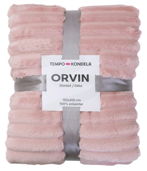 KONDELA Plyšová pruhovaná deka, růžová, 150x200, ORVIN